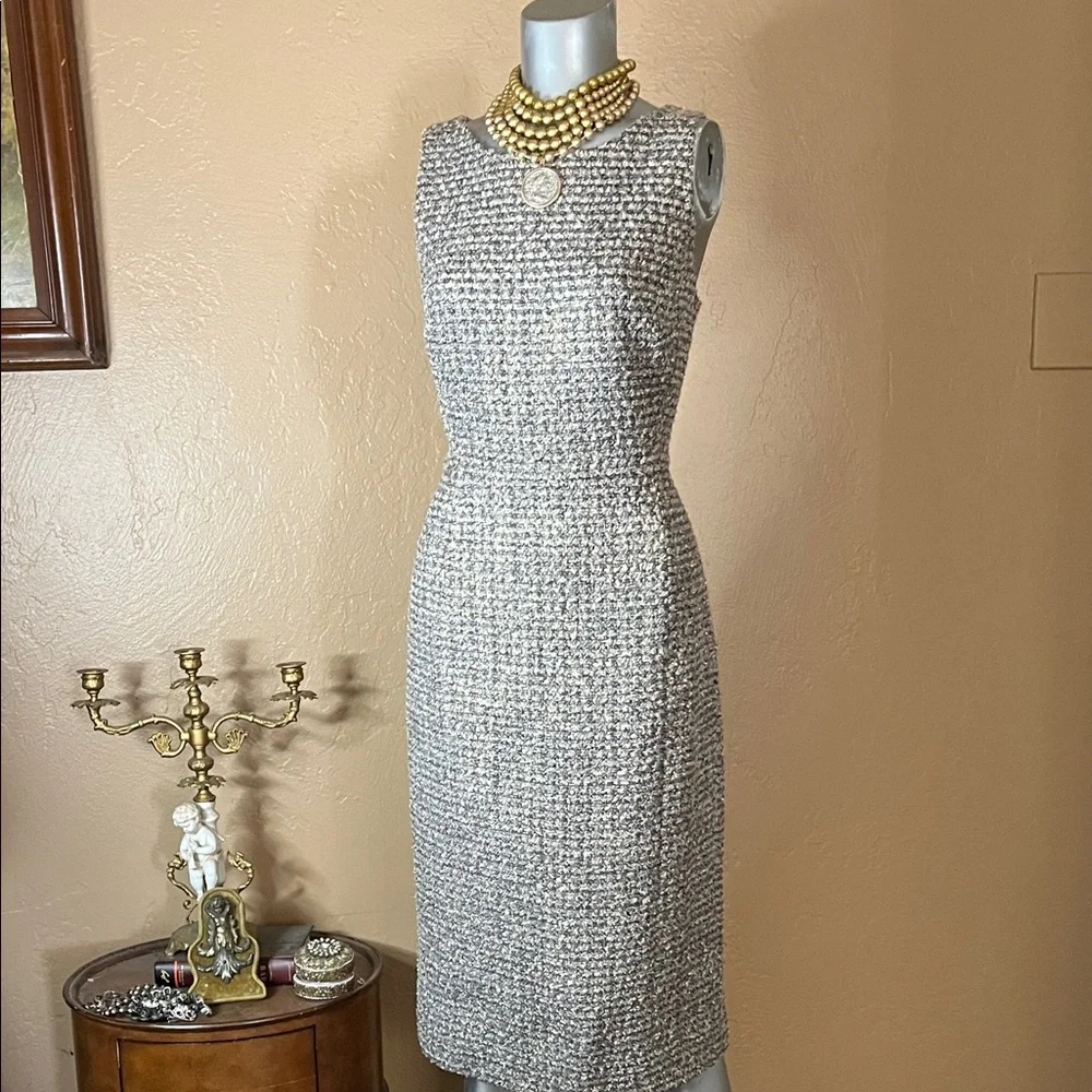 J. Crew Collection Gold Tweed Midi Pencil Dress.  Sz 6 - Picture 6 of 7